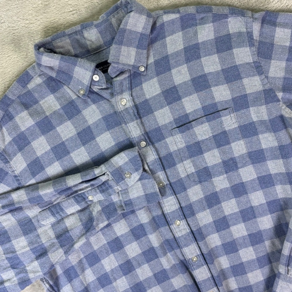 Proper Cloth Men's XL‎ Flannel Button Down Blue Gray Plaid Long Sleeve Shirt